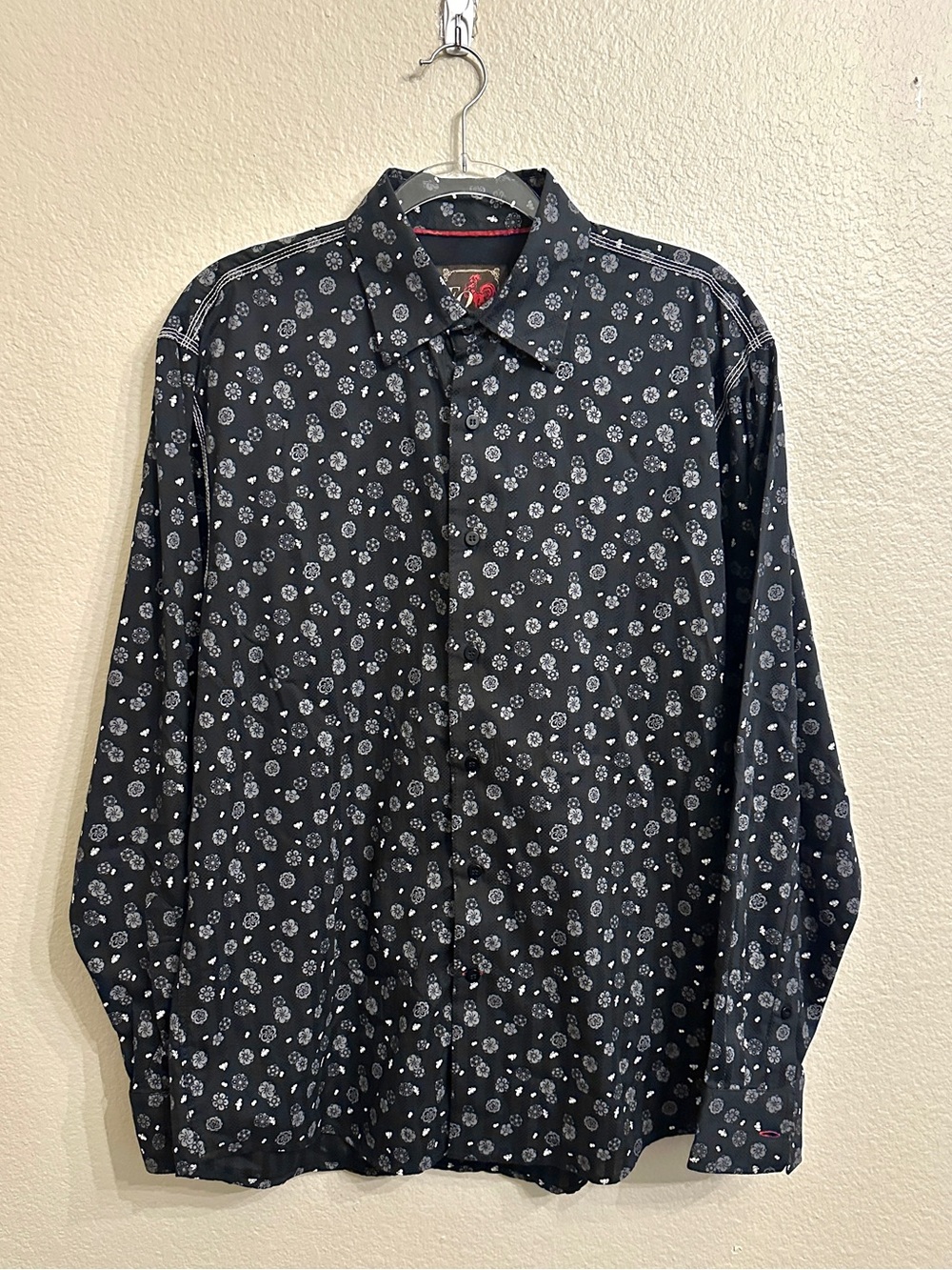 EQ Men's Black Floral Button Front Shirt Size Large